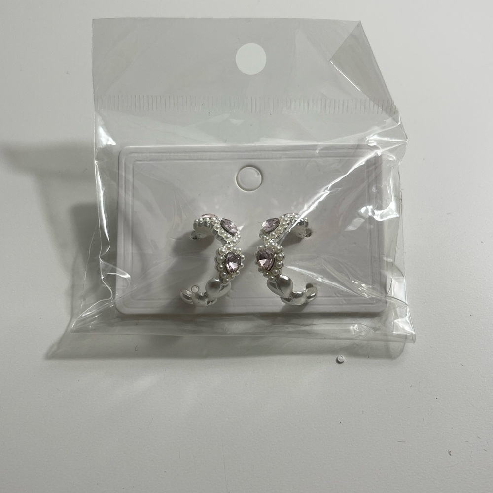 Pink Heart Faux Pearl Earrings